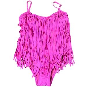 Coco Rave Pink Fringe‎ One Piece Swimsuit Beach Party Size S 32C Cup